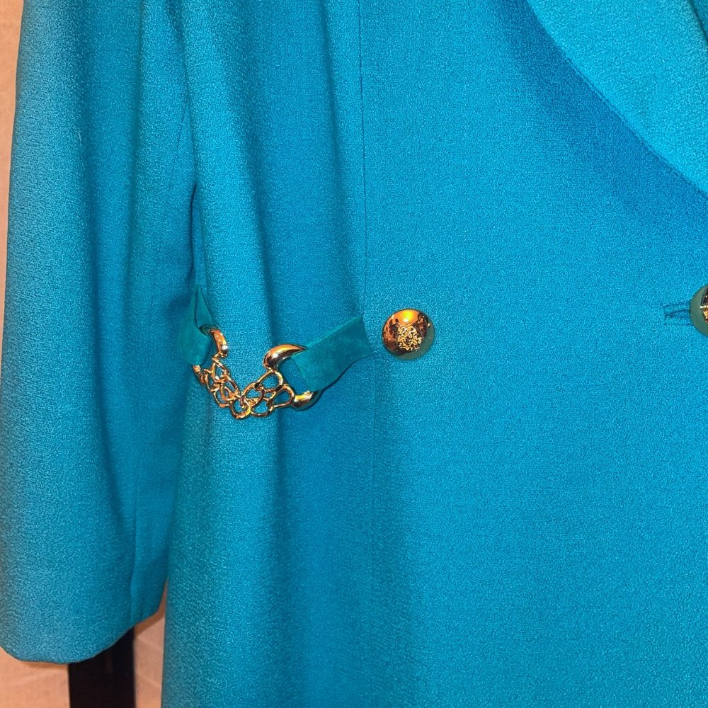 Lilli Ann Vintage Teal Dress With Gold Chain Embellishment - Picture 4 of 9